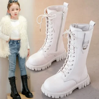 Elegant Zipper Baby Girl Casual Fashion Boots Autumn/winter Round Toe Warm Thick Sole Lace Comfortable Children's Midsole Boots
