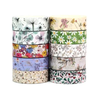 NEW 1X 10M Decor Flower Leaves Japanese Paper Cinta Washi Tape Set for Scrapbooking Masking Tape Cute Journal Kawaii Papelaria