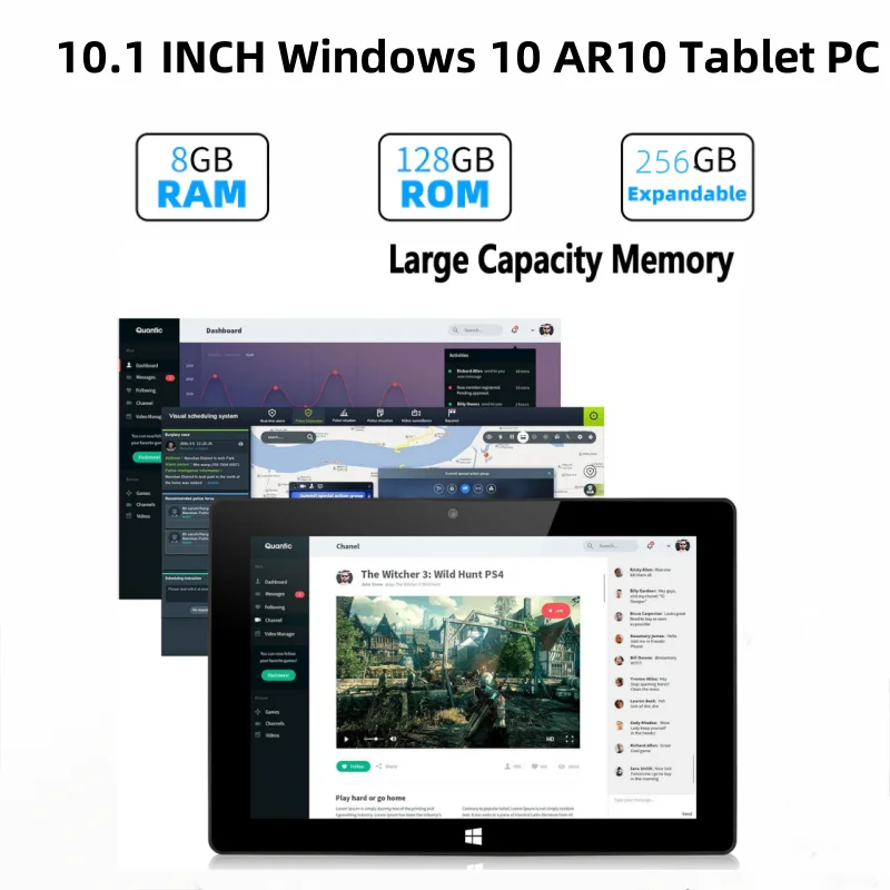 8GB RAM 128GB ROM 10.1 Inch Windows 10 Tabletc PC 64bit Intel Atom x5-Z8350 CPU 1920 x 1200 IPS 1*USB 3.0 Port AR10 - الصورة 3