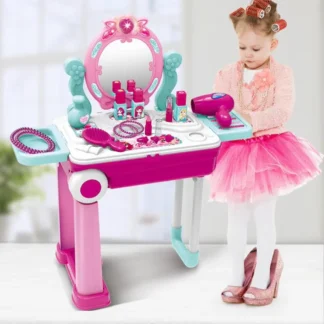 Beauty Dresser Table Pretend Play Princess Dressing Table Convertible Suitcase Trolley Toy Set Portable Role Play Set