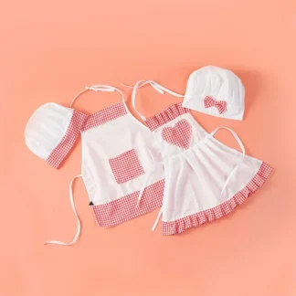2 Pcs Set Cute Baby Chef Apron and Hat Infant Kids White Cook Costume Photography Prop Newborn Hat Apron
