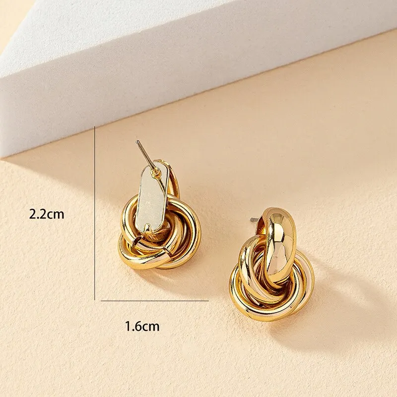 2 Pair Set Gold SIlver Color Knot Hoop Earring Set For Women Shiny Plating Trendy Earring Stud Cute Daily Wear Jewelry Set - الصورة 3
