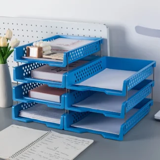 Office Stackable Layered File Rack Document Tray Holder Desktop Organizer Paper Storage Case Household Catagory Storage Shelf