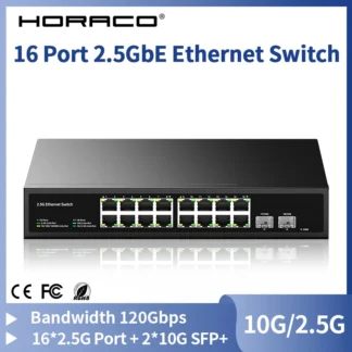 HORACO 16 Port 2.5G Ethernet Switch with 2 Port 10G SFP+ Network Switch 120G Bandwidth Unmanaged Networking Home Lab Switch