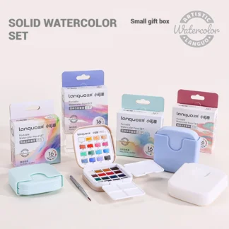 Languo 16 Colors Mini Portable Solid Watercolor Paint Set with Brush&Palette Travel Sketching Painting Box for Art Drawing