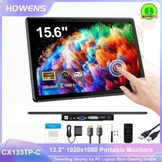 HOWENS 15.6 inch Monitor Industrial Touchscreen 1920x1080 Laptop Display HDMI 75x75 VGA BNC AV USB PC Extra Second Screen
