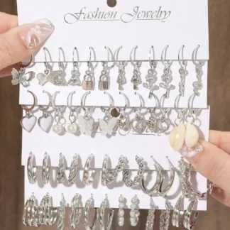 48 Pcs Fashion Faux Pearl Decor Twist Design Hoop Earrings For Women Silver Color Heart Earring For Daily Life Jewelry Gifts New