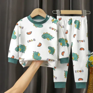 Spring Autumn Sleepwear Kids Comfort Cotton Pajamas Set Durable and Soft Unisex Cartoon Dinosaur for Boy Girl Children Clothes