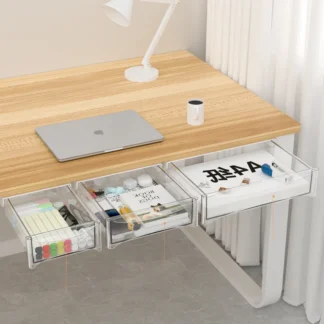 Invisible Under Desk Storage Box No Drill Installation with Removable Tray Holds Office Supplies and Personal Belongings