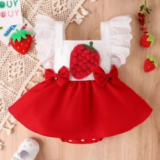 Summer 0-1 Year Old Baby Fashion Trend Cute Comfortable Soft Personality Strawberry One-Piece Dress Pattern Three-Dimensional