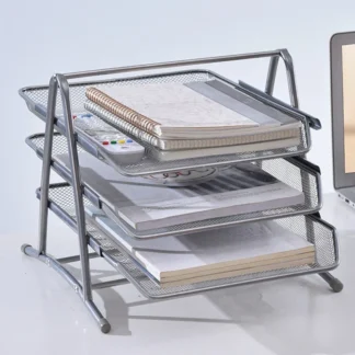 Three-layer File Tray Organizer Office Supplies Desktop Metal Storage Management Rack Mesh Multifunctional File Rack
