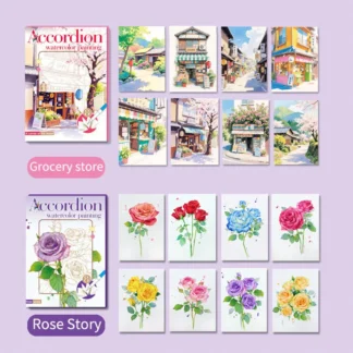 Exquisite folding watercolor painting, adult watercolor coloring book and coloring book set