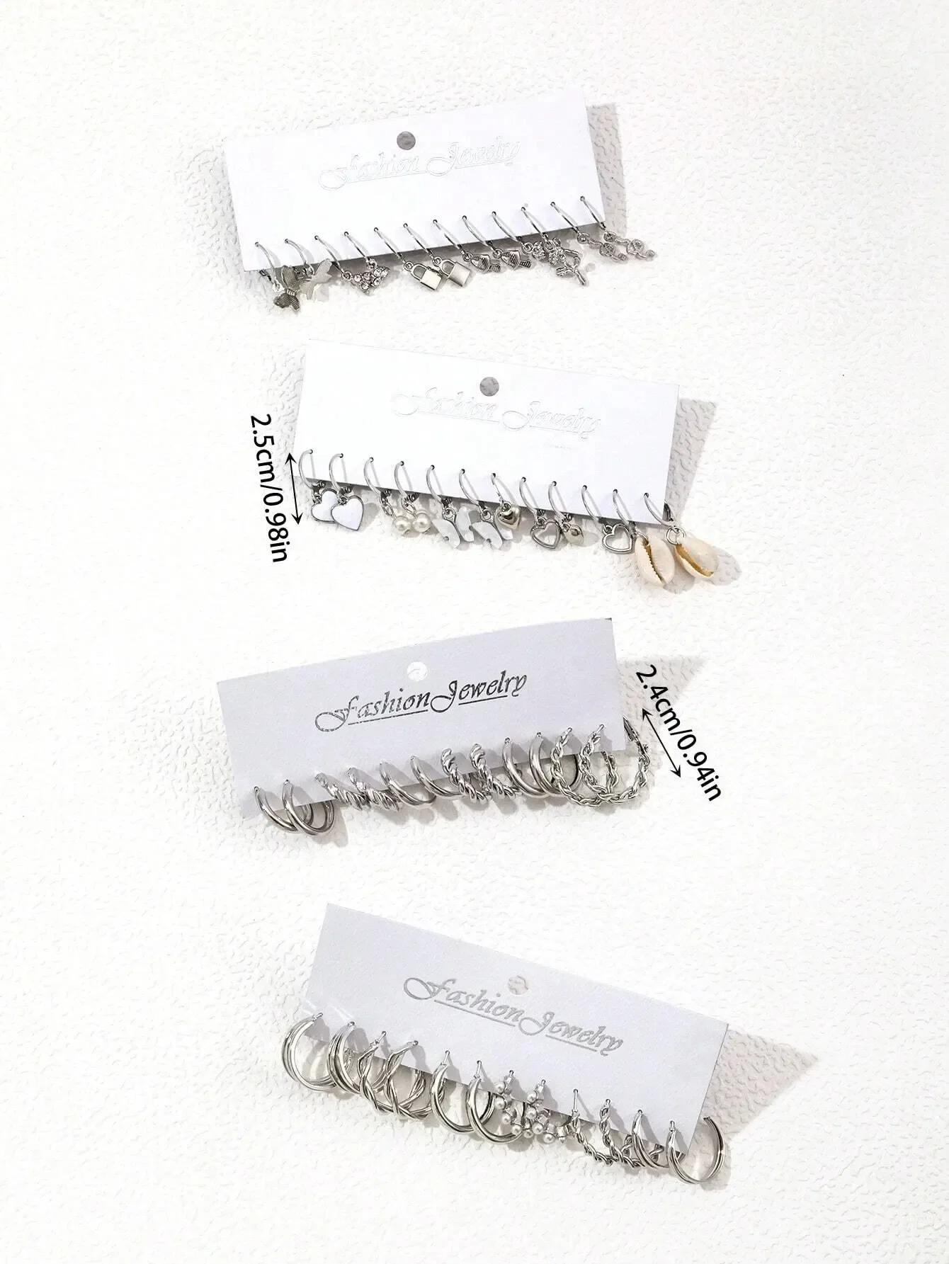 48 Pcs Fashion Faux Pearl Decor Twist Design Hoop Earrings For Women Silver Color Heart Earring For Daily Life Jewelry Gifts New - الصورة 3