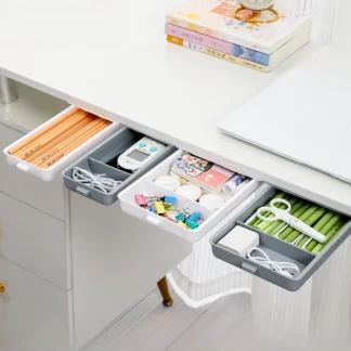 HEYEJET Hidden Drawer Organizer No-Punch Under Desk Stationery Box Paste Small Drawer Tray Under Drawer Storage bak to school