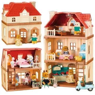 Family Dollhouse Furniture Playset Cabin Doll House DIY Cottage Pretend Play Kitchen Dollhouses Rabbit Dolls Birthdays Gifts