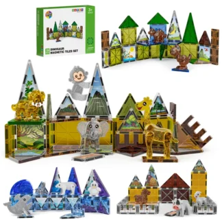 Magnetic Tiles Animal Dinosaur Theme Blocks Kids Toys DIY Farm Magnetic Tiles Scene construction Boys Game Activity Sensory Toys