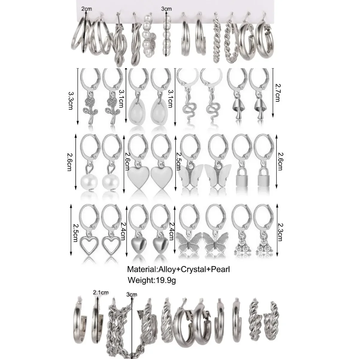 48 Pcs Fashion Faux Pearl Decor Twist Design Hoop Earrings For Women Silver Color Heart Earring For Daily Life Jewelry Gifts New - الصورة 2