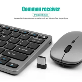 Wireless Keyboard Mouse Combo, Bluetooth 5.0 & 2.4G Dual Mode Rechargeable Gray Set for Notebook Laptop