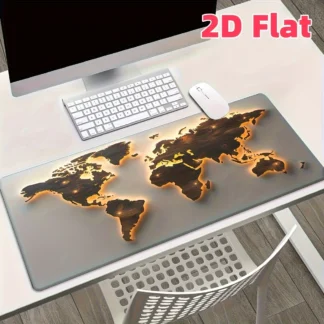 2D Flat World Map with Continents Art HD Printed  Mousepad-Non-Slip Rubber Base,Multi-Functional Gaming&Office Desk Mat for PC