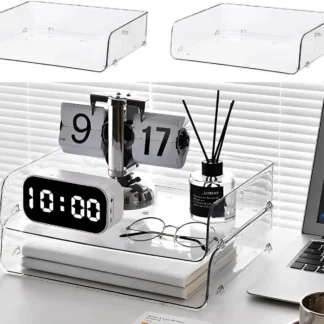 2pcs Office Organization and Storage, Clear PET Letter Tray Desk Organizer, Stackable Document Organizer for Notes, Pens, Desk