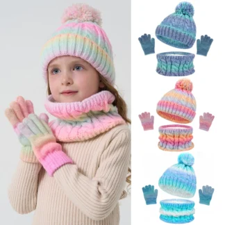 3Pcs Children Winter Hat Scarf Gloves Set Fleece Lining Warm Kids Knitted Hat Suit for Girls Boys Child Cap Kids Beanie 3-8Y