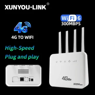 XUNYOU-LINK 4G LTE WiFi Router WiFi 6 300Mbps SIM Modem Wireless WiFi Modem Support 32 Device WIFI Router for Asia Africa Europe