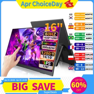 16" FHD Portable Touch monitor External Display IPS 1200P Screen USB C mini-HDMI for Laptop Mac PC Xbox PS Switch With VESA Hole