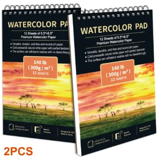 2pcs/A5 Watercolor Sketchbook 5.5 x 8.5 Inch, Watercolor Paper Cold Press (140lb/300gsm), Spiral Bound Water Color Pad