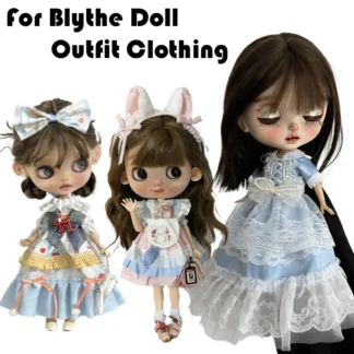 For Blythe Doll 30cm Blue Princess Dress Skirt Clothing Lace Maid Cartoon Animal Rabbit Summer Clothes OB24 OB22 1/6 Accessories