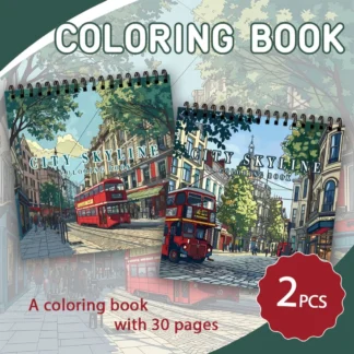 2pcs Street Scene Coloring Book Set, Healing Stress, 30 Unique Designs,11.2 X 8.3 Inches,Perfect Gift for Birthdays and Holidays