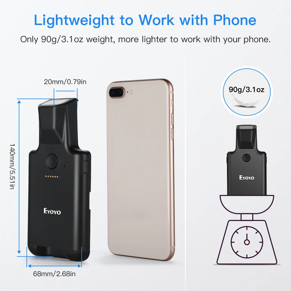 Eyoyo EY-017 2D Back Clip Bluetooth Barcode Scanner Portable Barcode Reader Data Matrix 1D QR Bar Code Reader Android IOS System - Image 5