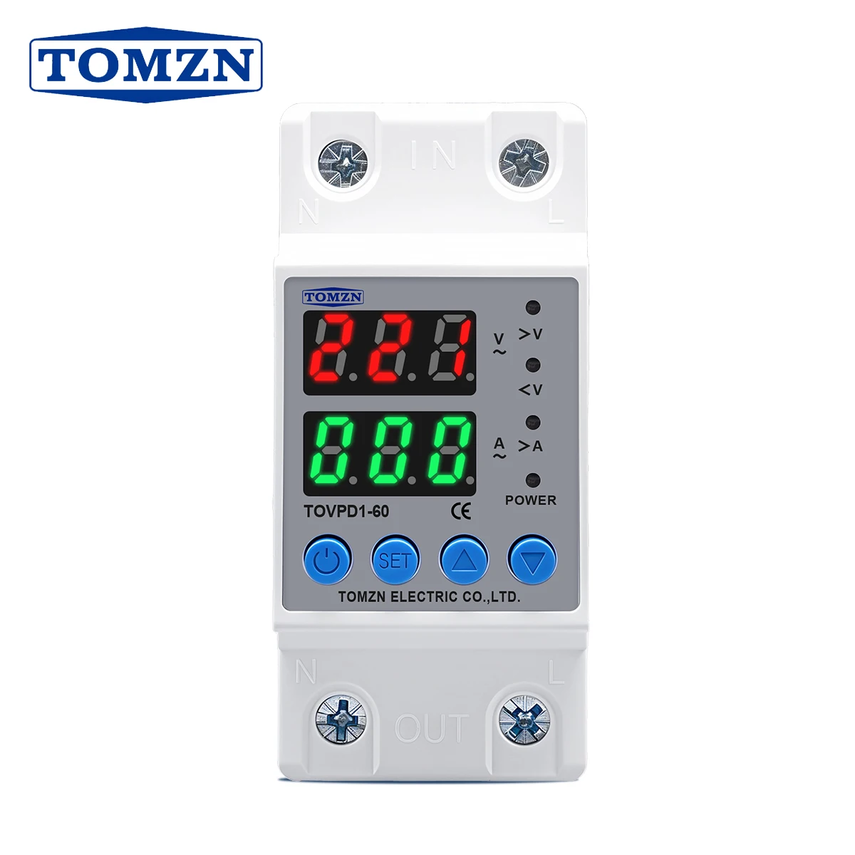 TOMZN Din Rail 60A 230V Adjustable Over Voltage and Under Voltage Protective Device Protector Relay TOMZN TOVPD1-63