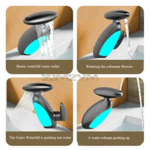 4Modes Outlet LED Basin Faucet 360° Rotatable Pulled Out Tap Temperature Sensitive Sink Faucets Drip-proof Hot Cold Switch Mixer