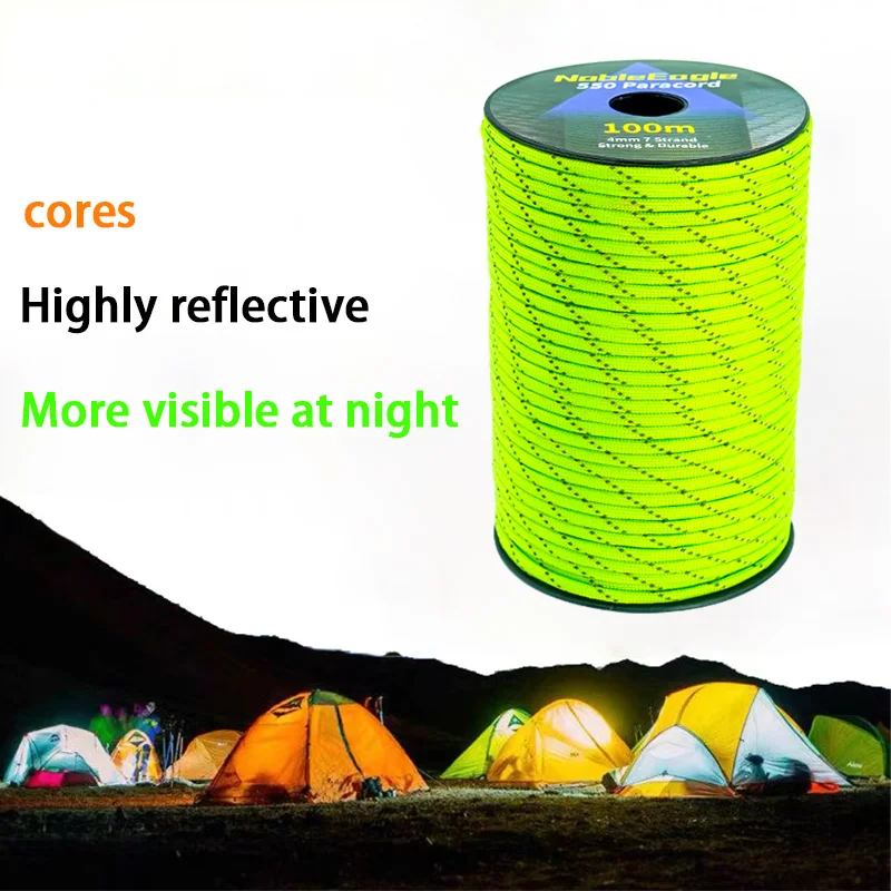Reflective Paracord Military 7 Strand 4mm 550 Tactical Parachute Cord Camping Tent Lanyard DIY Bracelet Weaving Rope - Image 5