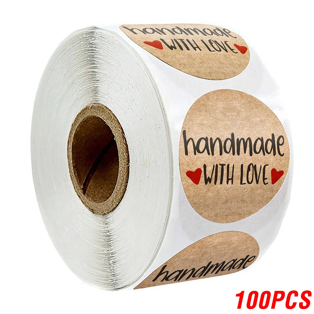 100-500pcs 1inch Vintage Kraft Paper Handmade With Love Stickers for Package Thank You Stationery Adhesive Labels Baking Seals - Image 26