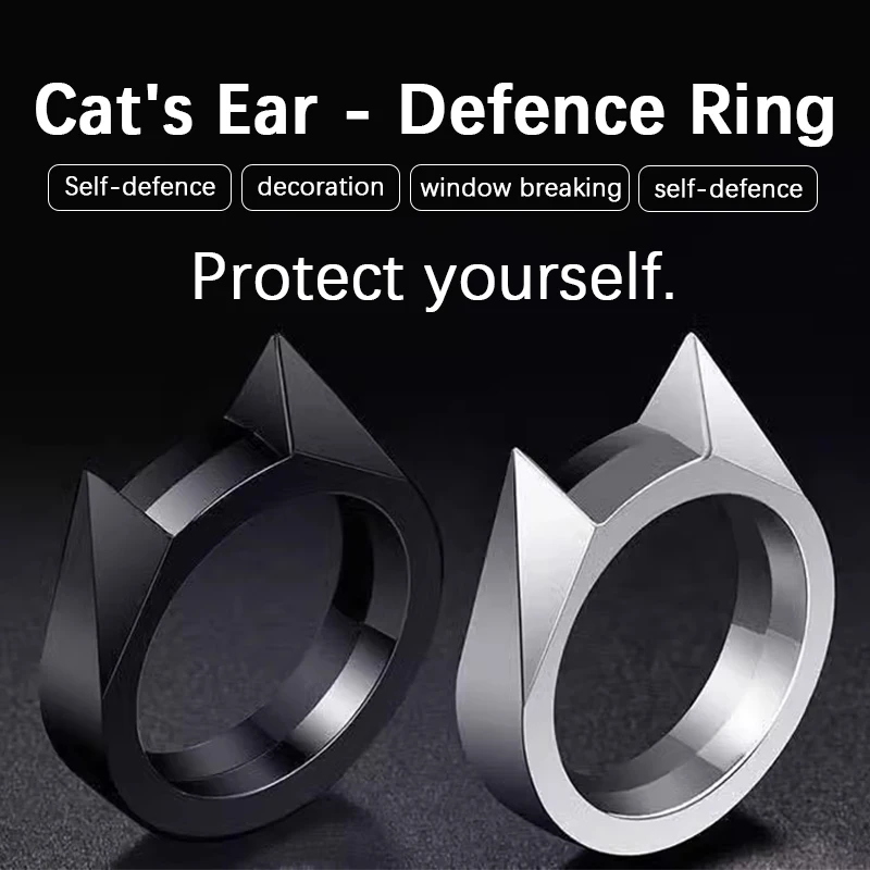 Outdoor Survival Self-Defense Rings Cat's Ear Safety Survival Metal Defense Ring Self Defense Supplies - Image 4