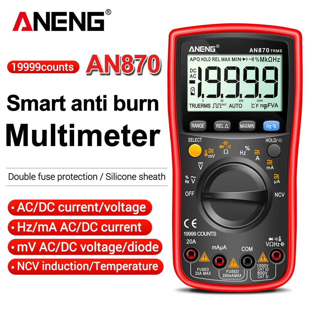 ANENG AN870 Smart Multimeter Digital Profesional 19999 Counts AC Voltage Tester Current NCV Capacitance Resistance Ohm Test Tool