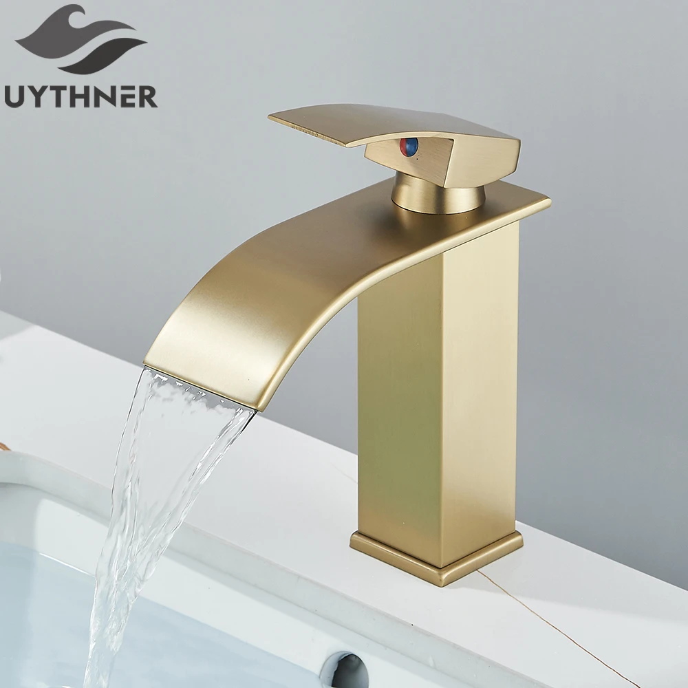 Brushed Golden Basin Faucets Elegant Waterfall Bathroom Sink Faucet Single Lever Hole Deck Mount Brass Mixer Taps - Image 17