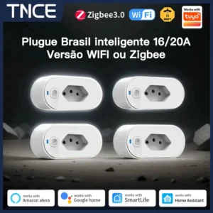 TNCE Tuya Brazil Plug 16/20A WiFi or Zigbee, socket with Power Monitor,Smart Life APP Remote control,Voice for Google Home Alexa