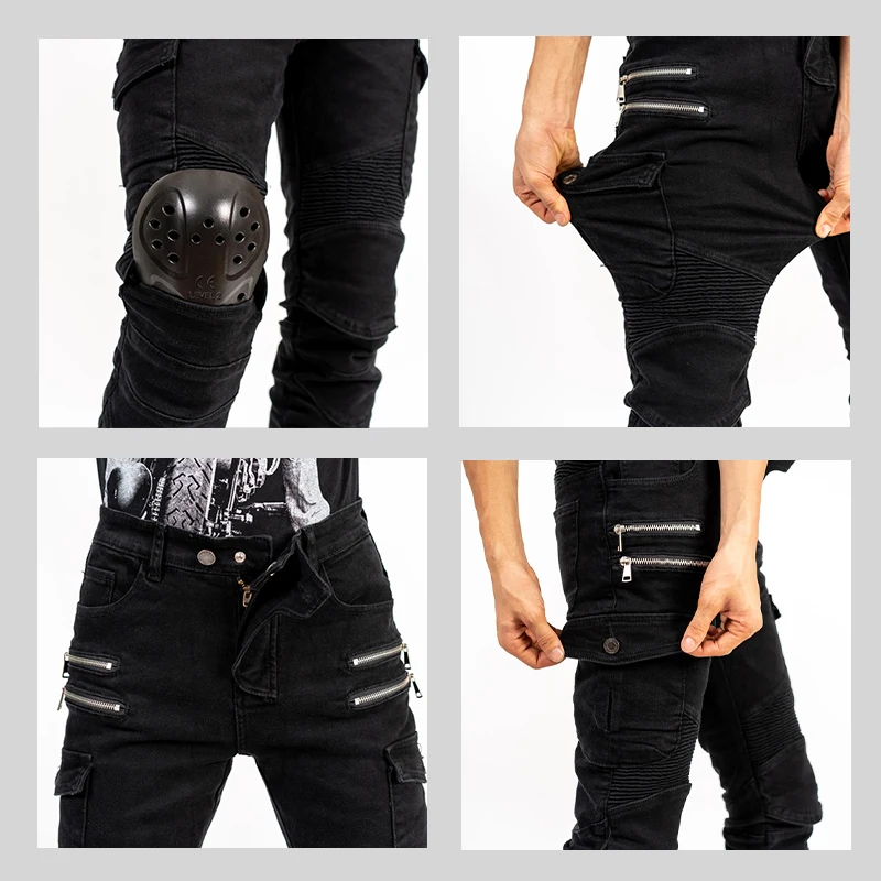 New Double Zipper Metal Style Motocross Moto Trousers Men For Woman Outdoor Riding Jeans With Protective Gear Motorcycle Pants - Image 4