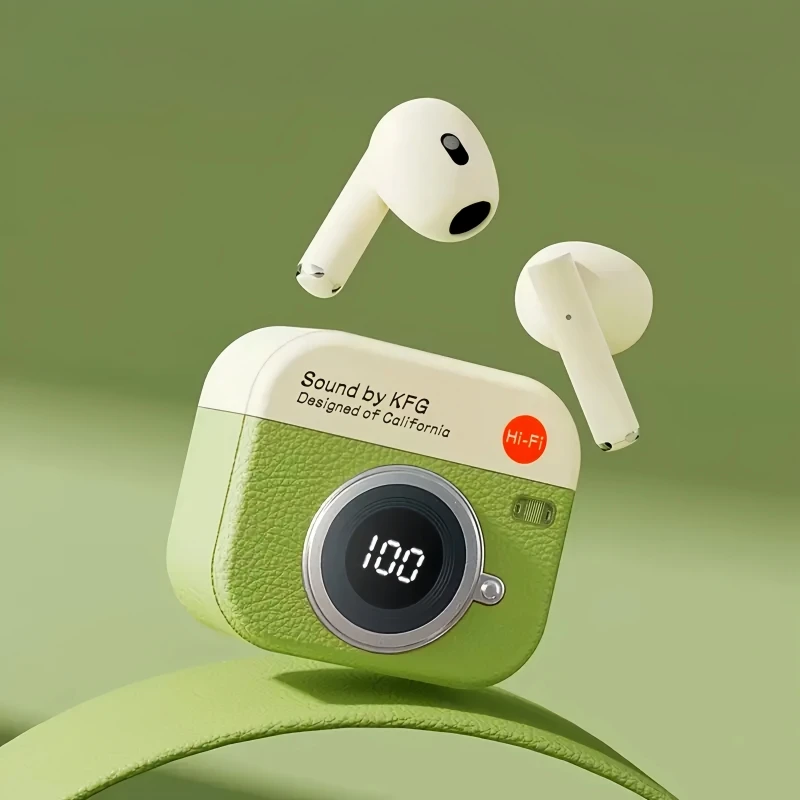 Wireless Bluetooth Earphones, Semi-In-Ear, Retro Camera Creative Design, Power Display, Music Earphones with Long Battery Life - Image 8