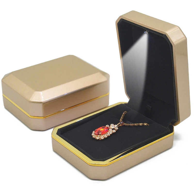 1 Pcs LED Jewelry Ring Box Luxury Velvet Rubber Necklace Pendant Gifts Display With Light For Proposal Engagement Wedding Case - Image 21