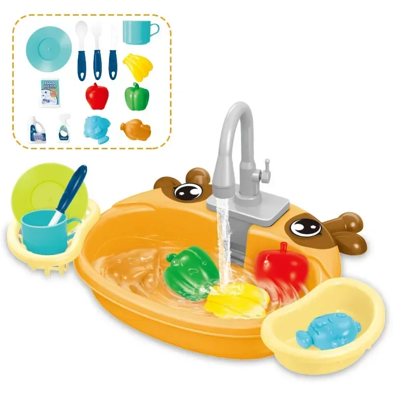 Children's Play Kitchen Toys Water Pretend Play House Kids Can Drain Wash Basin Sink Kids Kitchen Set Toy for Boys Girls Gifts - Image 9