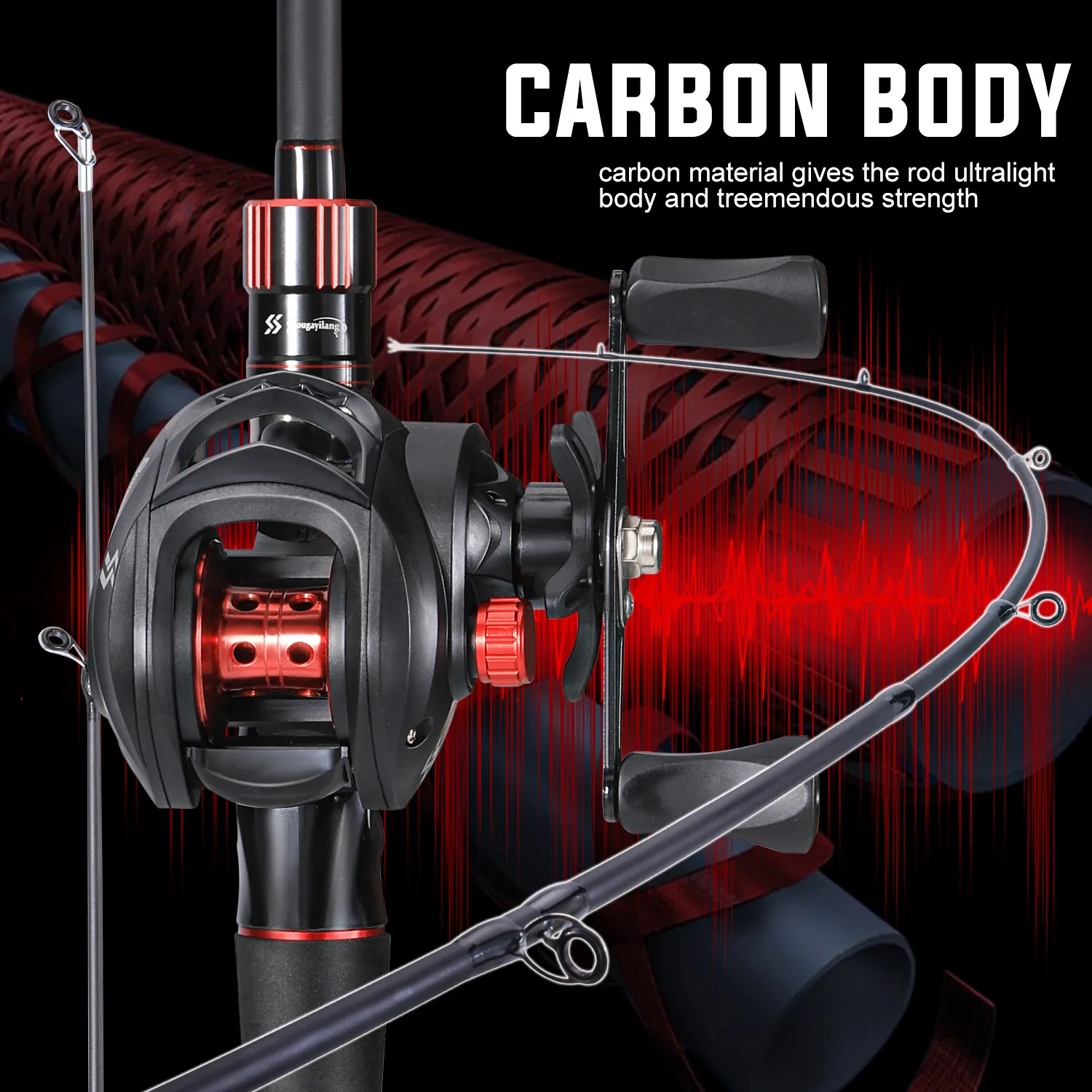 Sougayilang 1.8~2.1m Carbon Fiber Casting Rod and 7.2:1 Gear Ratio Baitcasting Reel Fishing Rod Reel Set Max Drag 10kg for Bass - Image 3