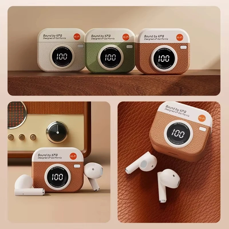 Wireless Bluetooth Earphones, Semi-In-Ear, Retro Camera Creative Design, Power Display, Music Earphones with Long Battery Life - Image 5