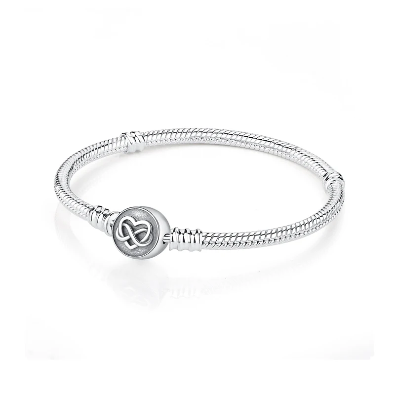 Original 925 Sterling Silver Bracelets Bangles Love Heart Clip Charms Beads Snake Chains For Women Rose Gold DIY Luxury Jewelry - Image 16