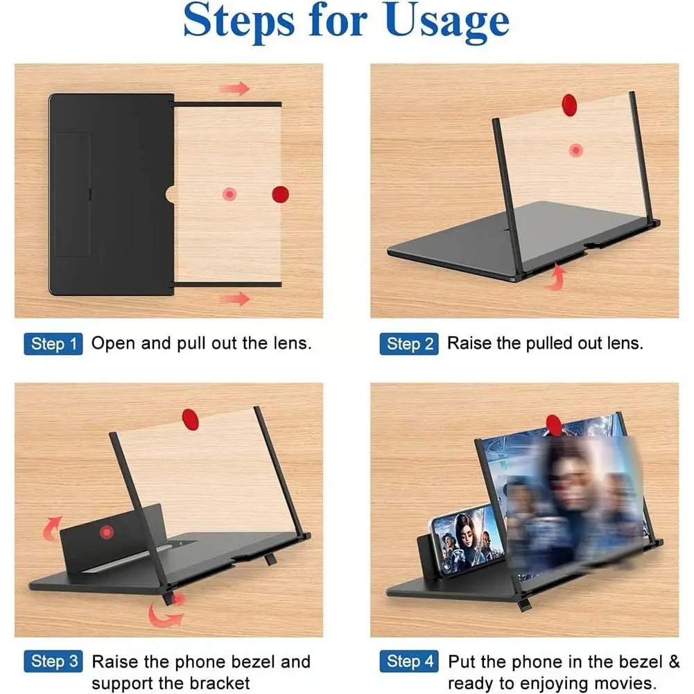 3D HD Phone Screen Amplifier Projector, Foldable Stand for Movies Videos Games, Compatible with All 10 Inch Smartphones - Image 4