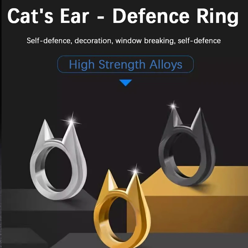 Outdoor Survival Self-Defense Rings Cat's Ear Safety Survival Metal Defense Ring Self Defense Supplies - Image 5