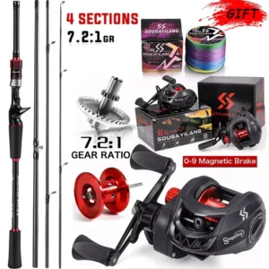 Sougayilang 1.8~2.1m Carbon Fiber Casting Rod and 7.2:1 Gear Ratio Baitcasting Reel Fishing Rod Reel Set Max Drag 10kg for Bass