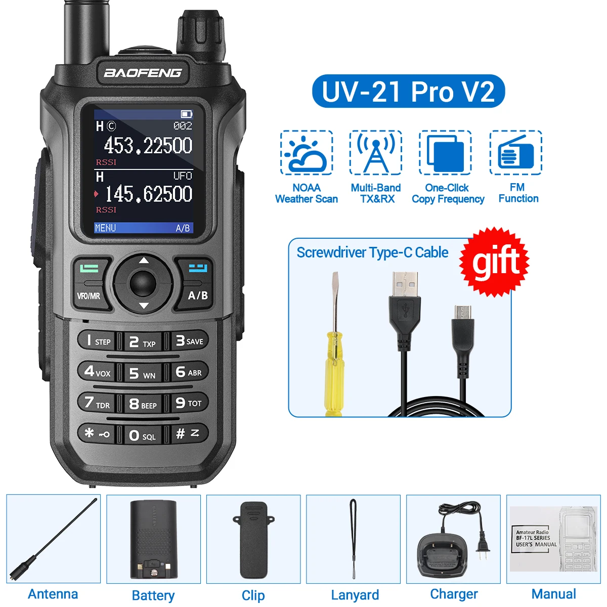 Baofeng UV-21 Pro Walkie Talkie Long Range Air Band Wireless Copy Frequency VHF UHF Type-C Rechargeable Upgrade UV-5R Ham Radio - Image 8